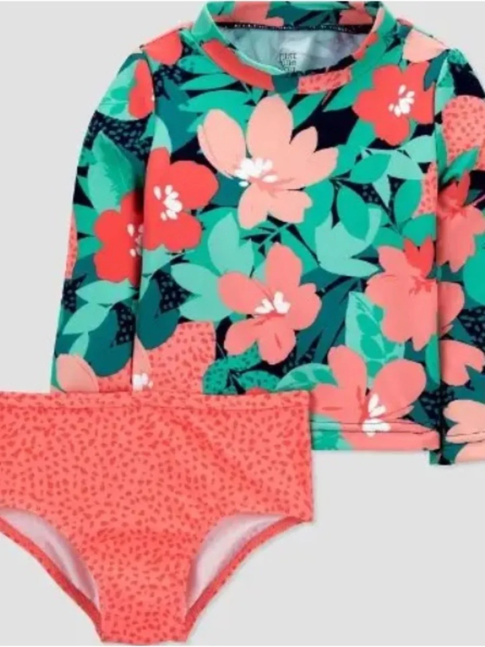 Infant Floral Long-Sleeve Rash Guard Swim Set - Coral & Teal 9 Months